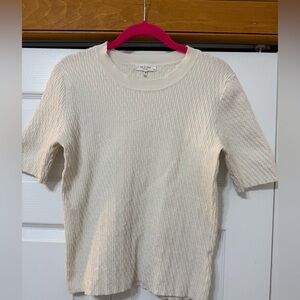 rag & bone Cream Cable Knit Short Sleeve Sweater